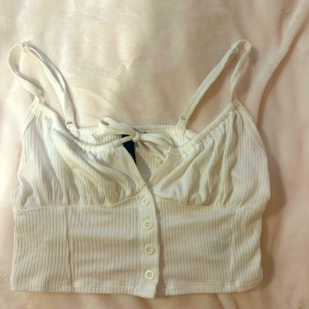 White Ribbed Garage Crop Top
